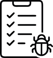 Debugging and Testing Checklist Line Icon. Quality Assurance and Bug Fixing Process Vector.