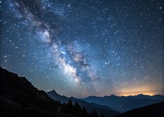 Majestic milky way galaxy arches over silhouetted mountain peaks at night