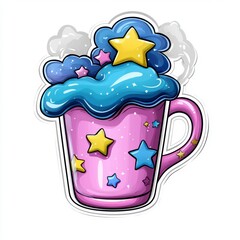 Whimsical Pink Mug with Starry Clouds and Steam