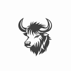 Stylized Bull Head Silhouette with Curved Horns and Detailed Fur Texture
