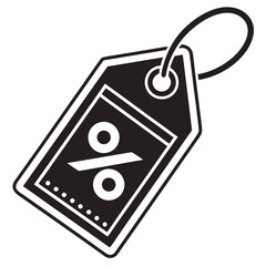 Black and white tag with a percentage symbol for discounts and sales