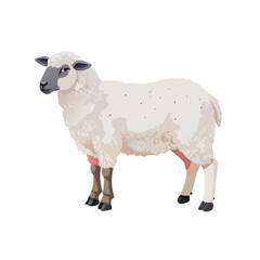 Realistic Sheep Illustration | White Woolly Farm Animal with Black Face | Livestock Clipart for Educational, Farm, or Craft Use

