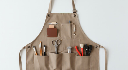 Naklejka premium Apron with various tools displayed against a white background