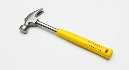 Isolated hammer with yellow handle on white background