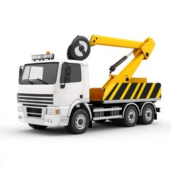 Naklejka premium White and Yellow Tow Truck with Crane Arm on White Background