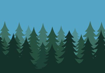 Silhouette of Evergreen Trees in a Forest Landscape with Blue Sky