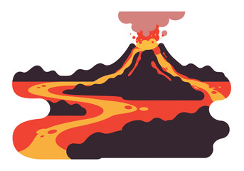 Stylized Volcano Eruption with Lava Flowing Down the Mountainside