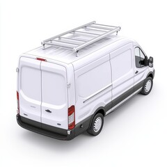 White Cargo Van with Silver Roof Rack on White Background