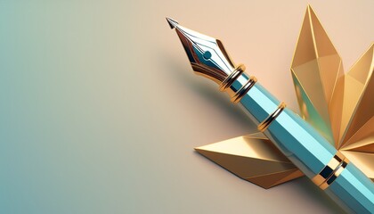 elegant polygonal design of a 3d fountain pen on a soft pastel background for creative projects