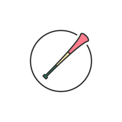 A stylized vuvuzela horn icon in playful pink and green, framed in a thin circle, perfect for fan gear tags, percussion assets, or spirited sound-themed visuals that boost discovery