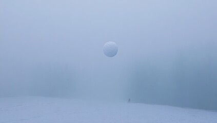 Snowball in a misty, snowy landscape