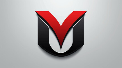 3D Red and Black Shield-Shaped Letter V Logo