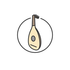 Medieval lute icon with rounded body and angled pegbox, ideal for Renaissance music themes, historical instrument collections, folk band visuals, or cultural music education content