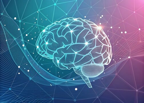 Abstract digital brain with neural network connections and glowing lights - Powered by Adobe