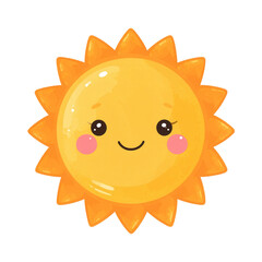 Obraz premium Cute sun with smiley face, perfect for stickers, kids projects, or summer-themed design elements