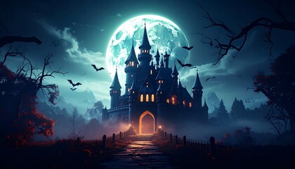 Dark fantasy castle at night