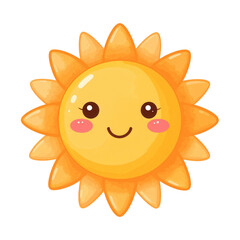 Fototapeta premium Cute sun with smiley face, perfect for stickers, kids projects, or summer-themed design elements