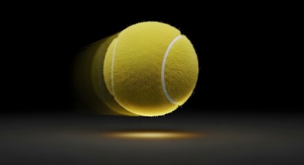 Dynamic tennis ball in motion captured with dramatic lighting and motion blur, perfect for sports promotions and dynamic action visuals