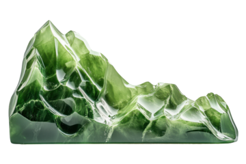 Abstract Carved Green Jade Mountain Landscape Sculpture on Black Background, Decorative Ornament, Gemstone, Nature Motif, Mineral Art