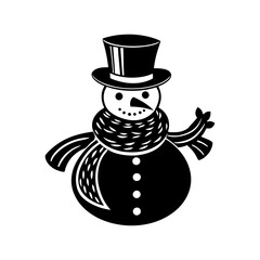 silhouette of a snowman with a scarf and top hat vector art