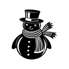 silhouette of a snowman with a scarf and top hat vector art