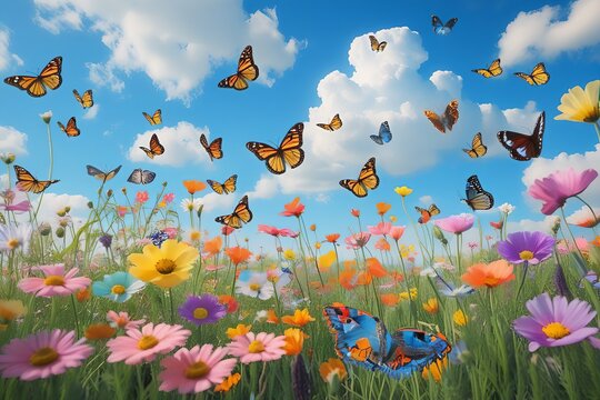Colourfull Flowers And Butterflys