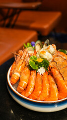 Delicious and healthy grilled shrimp Serve with fresh vegetables for a gourmet lunch or dinner.