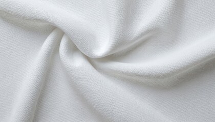 Fototapeta premium Close-up of white sports fabric texture. Smooth, lightweight material with subtle, airy knit pattern. Offers flexibility, comfort, ideal for athletic apparel like t-shirts jerseys. Clean, crisp,