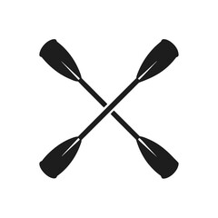 Two black canoe paddles crossed on a white background water sport