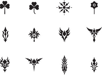 Collection of Black and White Abstract Geometric and Floral Style Vector Icons