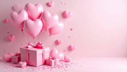 Romantic Pink Heart Balloons and Gifts