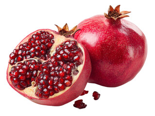 Fresh pomegranate with juicy seeds isolated on transparent background