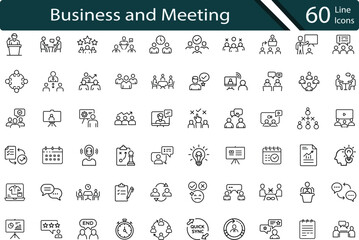 Business Meeting and Collaboration Line Icons Set.