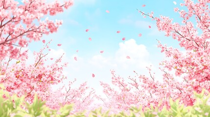 Fototapeta premium 167. Soft-focus image of blooming cherry blossoms against a pastel sky
