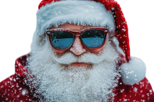 Santa Claus Portrait Wearing Sunglasses During Winter Snowfall Holiday Concept