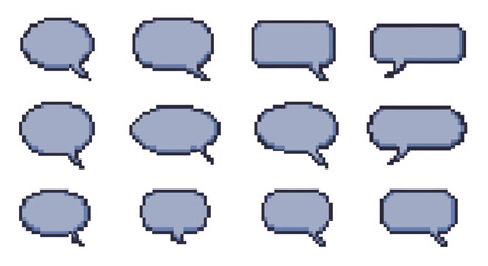 Set of Pixel Art Speech Bubbles in Various Shapes and Styles
