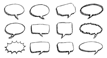 Fototapeta premium Hand-Drawn Speech Bubbles: A Collection of Varied Shapes and Styles