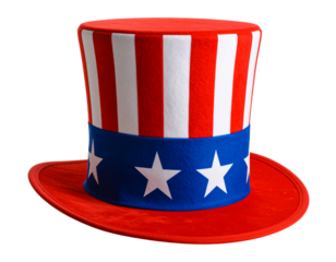  Patriotic Hat with American Flag Pattern, Front View, Isolated Transparent Background PNG