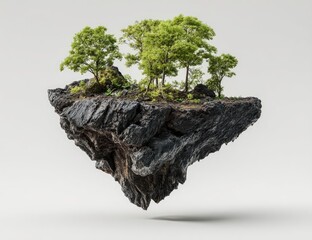 Floating volcanic island with verdant trees
