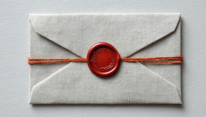 A light beige envelope sealed with a red wax seal and orange string