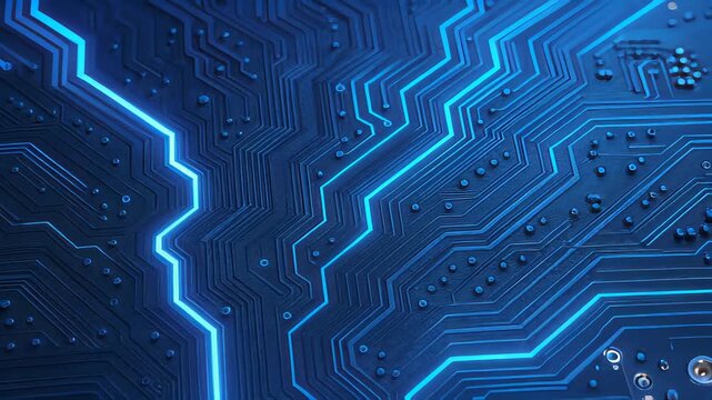 Explore Intricate Details of a Vibrant Circuit Board With Dynamic Blue Patterns and Advanced Technology Elements