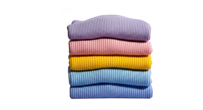 Stack of colorful striped towels isolated on transparent background