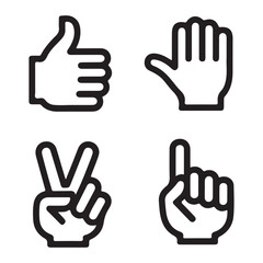 Hand gesture icons outline set