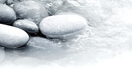 203. Gentle ocean waves washing over smooth pebbles on a serene beach at dawn