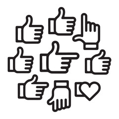 Thumbs up and pointing line icons