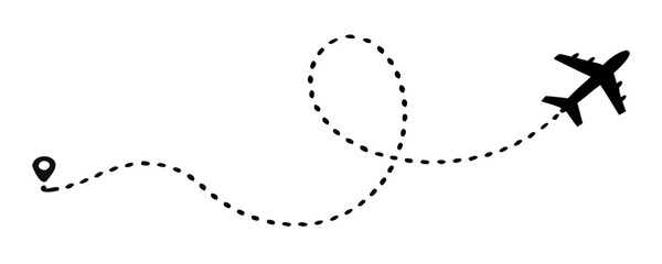 airplane route vector icon, air plane flight route with line trace isolated on white