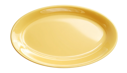 Empty yellow oval plate isolated on transparent background