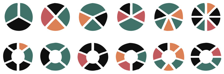 Obraz premium Collection of Pie chart . Colorful diagram collection with ,3,4,5,6 sections. Pie chart icons for presentation, web design, infographic business concept. Vector illustration