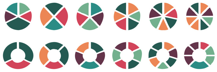 Obraz premium Collection of Pie chart . Colorful diagram collection with ,3,4,5,6 sections. Pie chart icons for presentation, web design, infographic business concept. Vector illustration