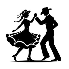 Black and white silhouette vector of couple dance  on white background